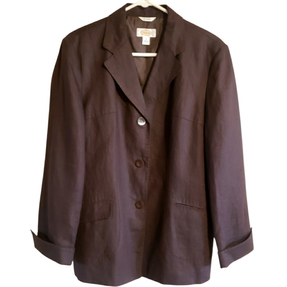 Talbots Woman's Blazer Brown Irish Linen 16 Single Breasted 3 Lapel Work Career